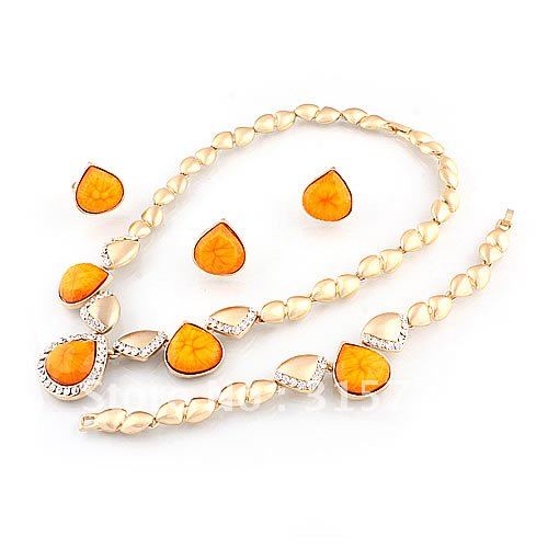 Beading Drop Shape With Yellow Rhinestones Zinc Alloy Jewelry