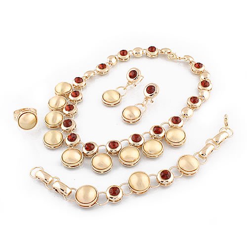 Golden With Red Gemstones Gifts & Decoration Zinc Alloy Jewelry