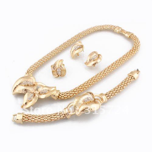 Gold Plated Sets With Leaf Shape Zinc Alloy Jewelry