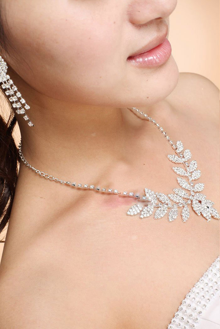White With Crystal Necklace & Earring Zircon Alloy Jewelry