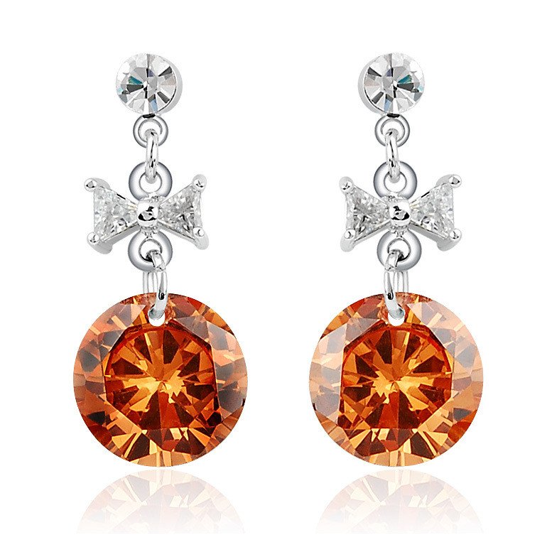 With Bow Red Gem Earrings Zinc Alloy Jewelry