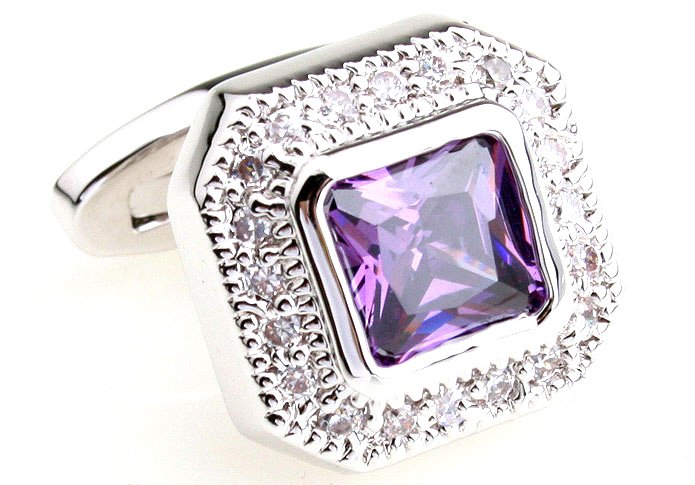 Diamond Silver With Purple Gem Stainless Steel Jewelry