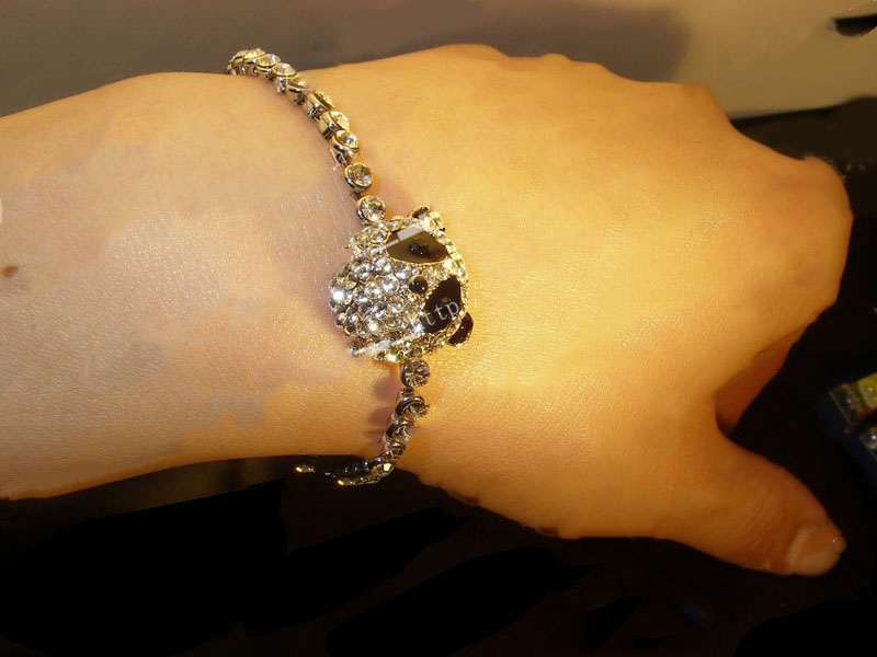 Silver Acid Resistant Panda Diamond Stainless Steel Bracelets