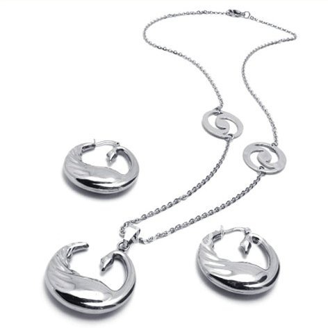 Silver With Duck Shape Necklace & Earring Stainless Steel Jewelry