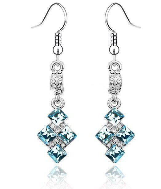 With Crystal Earrings Blue Gem Acrylic Jewelry