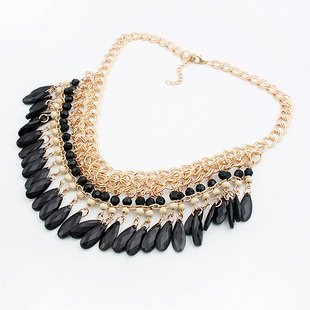 Golden With Black Beads Necklace Acrylic Jewelry