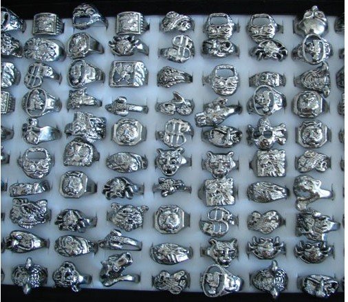 Silver Ring Stainless Steel Gemstones Acrylic Jewelry