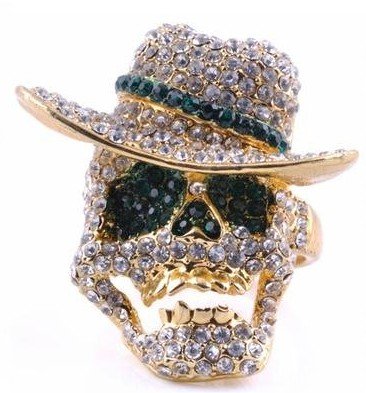 Crystal Skull Shape With Hat Multi-tone Gold Acrylic Jewelry