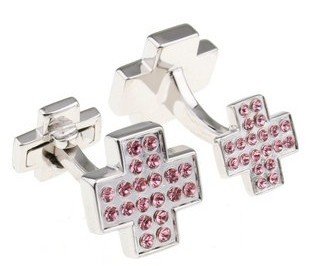 Cross Style Red Beaded Covered Cuff-Link Copper Alloy Ear Nails