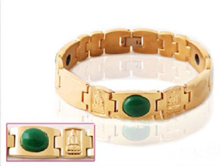 Green Gem Gold Plated Round Shape Titanium Jewelry