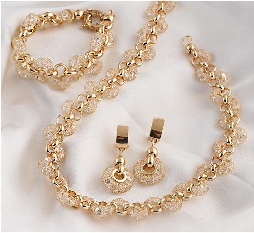 Gold Crystal Wave Style Earring & Bracelet & Necklace Titanium Jewelry