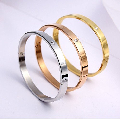 With Crystal Round Shape Bracelet Titanium Jewelry