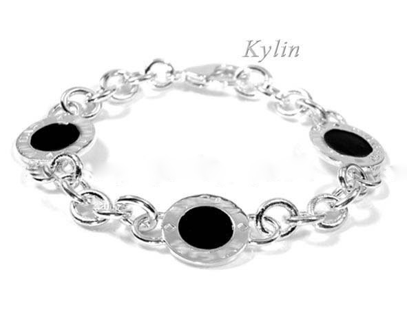 Silver With Black Gem Bracelet Titanium Jewelry