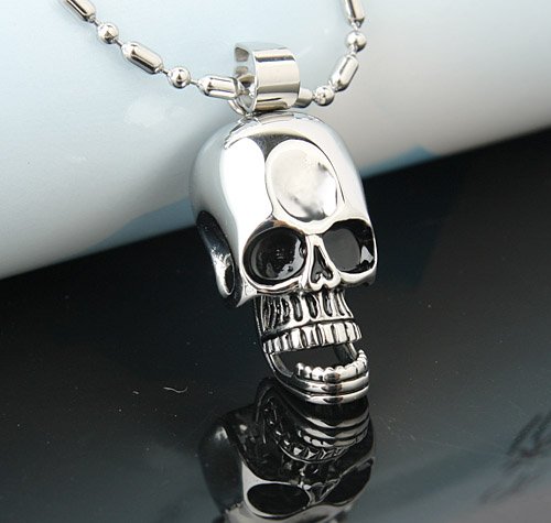 Men's Silver Titanium Skeleton Head Pendant Nacklace