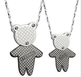 Men's Crystal Bear Jewelry Stainless Steel Titanium Couples Necklaces