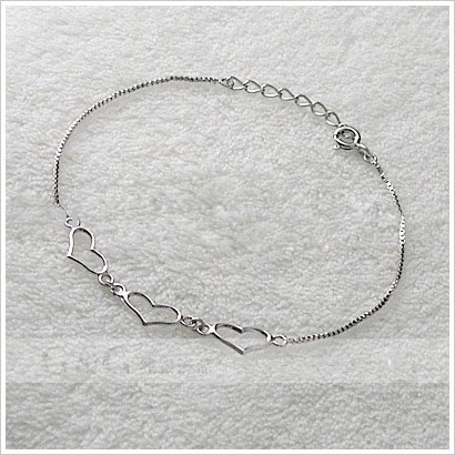 Silver Chain Shape With Three Heart Shape Bracelets