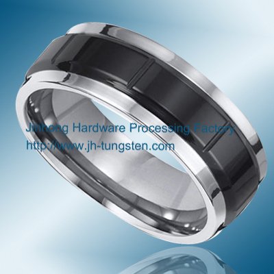 Black & Polished Ceramic Ring Wedding Tungsten Jewelry