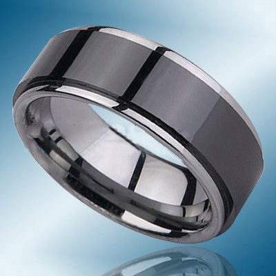 White & Black Zirconia Cearmic Rings Tungsten Jewelry