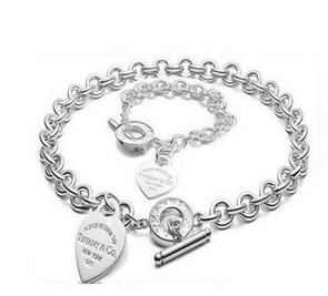 With Heart Shape Necklace & Bracelet Silver Jewelry