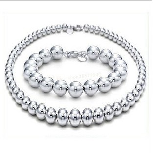 Necklace & Bracelet With Many Beads Zinc Alloy Silver Jewelry