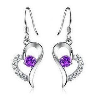 With Purple Gem White Diamond Earrings Platinum Jewelry