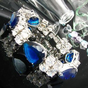 Royal Blue Gem White Gold Plated Stainless Steel Bracelets & Bangles