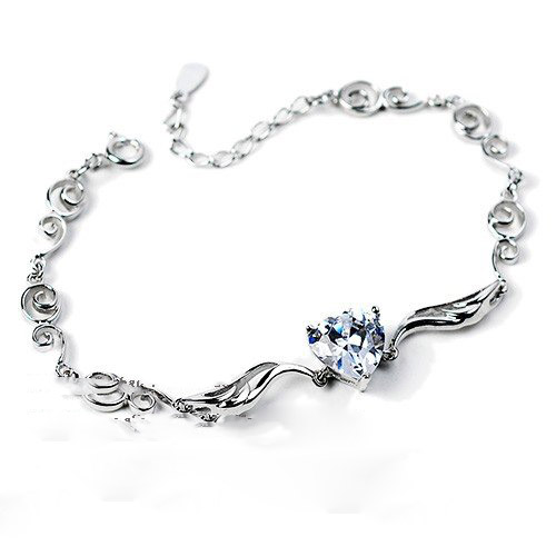 Sterling Silver Heart Shape With Diamond Bracelets & Bangles