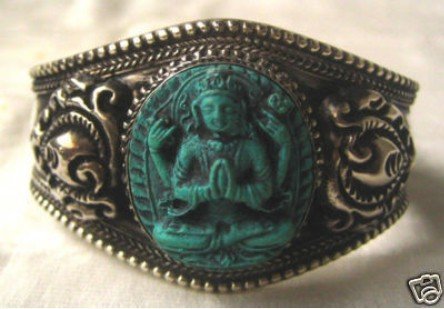 Silver Carved With Blue Buddha Bracelets & Bangles