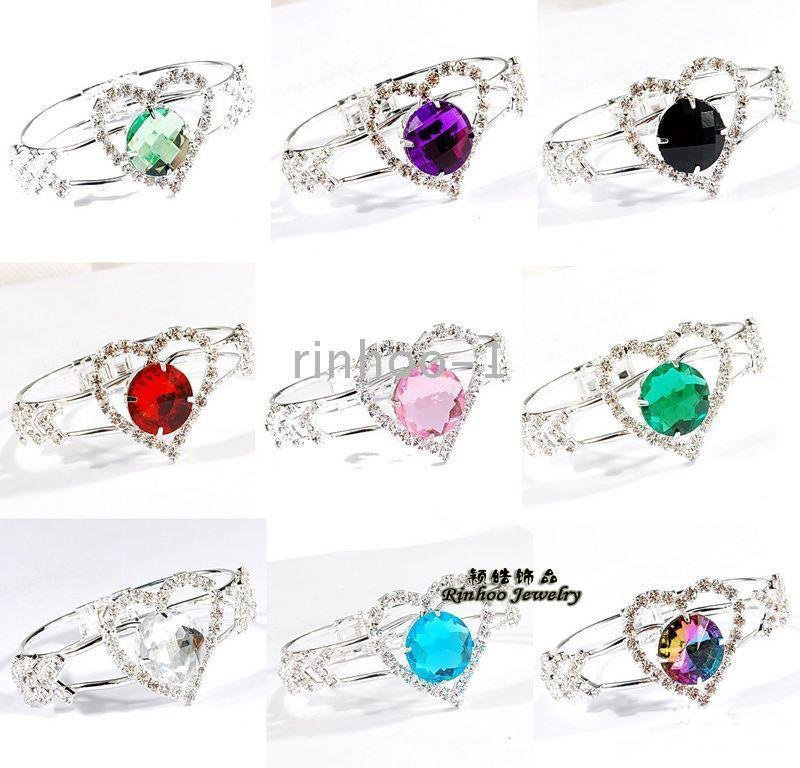 With Crystal Heart Shape Gem Bracelets & Bangles