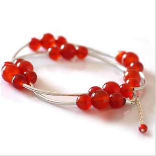 Red Gem Silver Stainless Steel Bracelets & Bangles