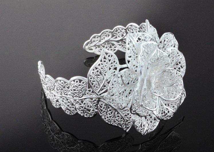 Flower Shape White Stainless Steel Bracelets & Bangles