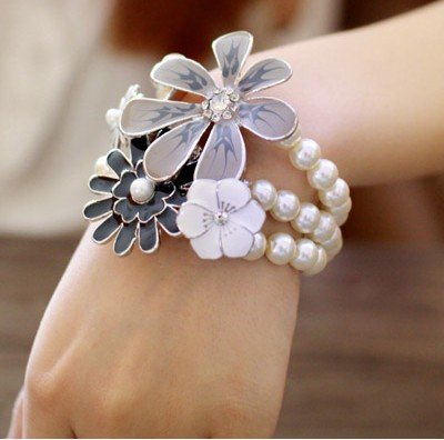 Flower Shape With Pearls White Bracelets & Bangles
