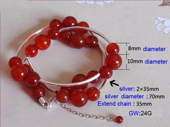 Red Gem Round Shape Stainless Steel Chain Bracelets & Bangles
