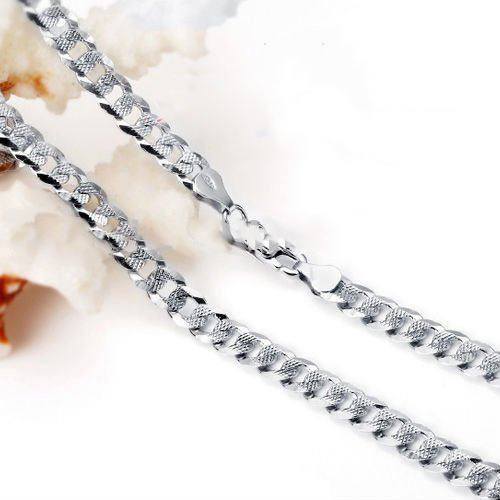 Silver Colour Curb Chain With Clasp Necklaces