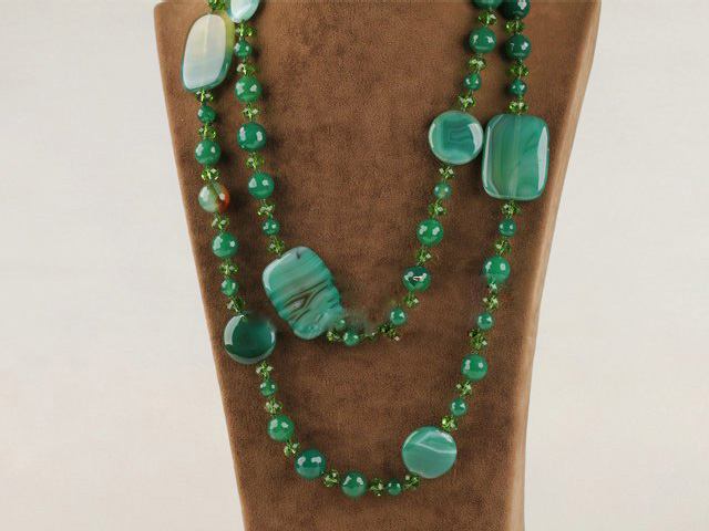 Long Style Peaceful Green Agate & Crystal Necklaces