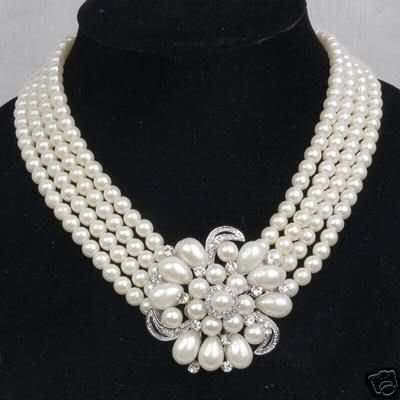 Pearl Four Rows With Crystal Necklace