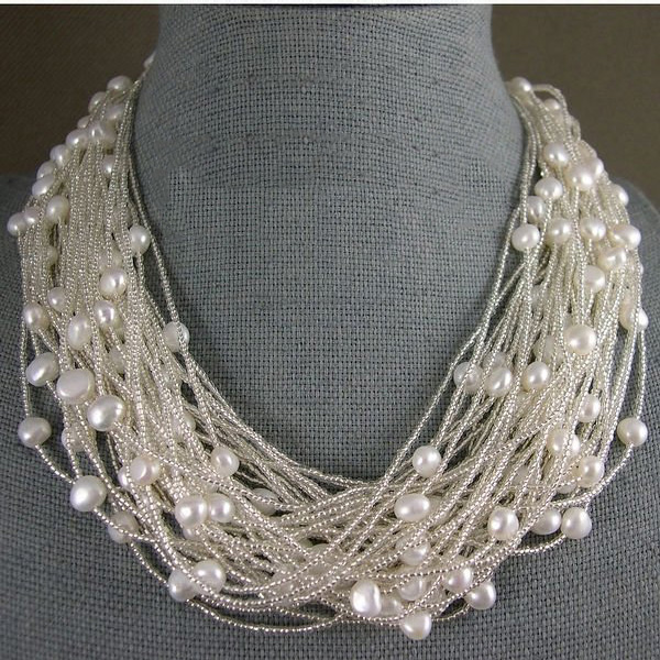 Silver With Pearls Round Shape Necklaces