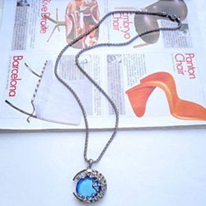 Silver Chain With Blue Gem Round Shape Necklaces