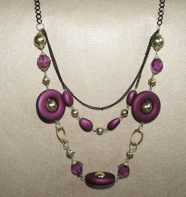 Purple With Beads Alloy Necklaces