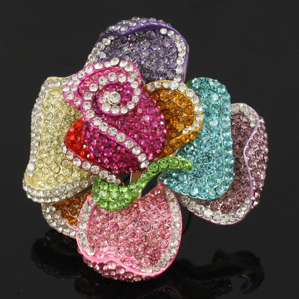 Multicolor Rose Flower Shape Adjustable Rings