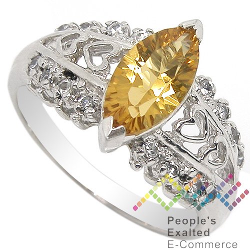 Yellow Crystal With Heart Shape White Rings