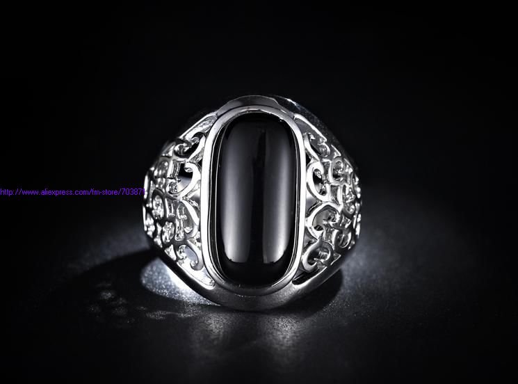Black Gem Hollow Shape Silver Rings