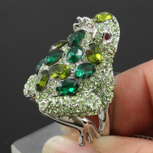 Frog Shape With Green Crystal Stainless Steel Rings