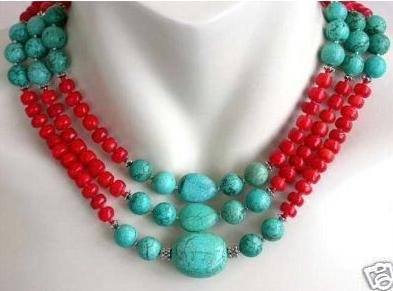 Blue Gem With Red Beads Three Layers Pendants & Charms