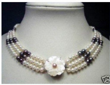 Three Layers White & Purple Pearls With A Flower Pendants & Charms