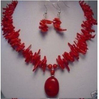 Red Coral Beaded Necklace & Earrings Pendants & Charms