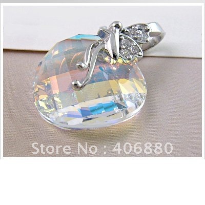 White Gold With Crystal Peach Shape Pendants & Charms