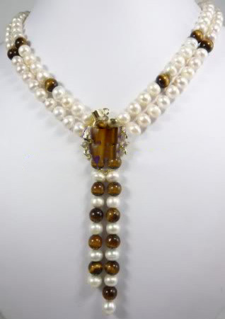 White Pearl With Fox Eye Gem Necklace Pendants & Charms