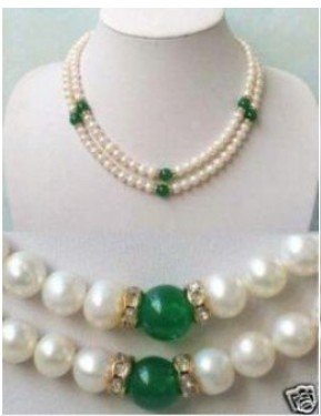 White Pearl With Green Jade Round Shape Pendants & Charms