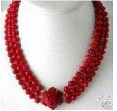 Red Coral Beads Necklace Three Layers Pendants & Charms